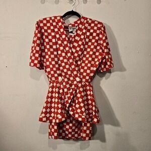 Vintage March I Skirt And Peplum Jacket Set Red And White Size 6